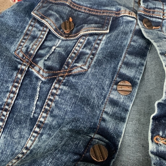 FWRD denim jean jacket size Small Sherpa‎ collar distressed buttons fly stretchy - Picture 5 of 16
